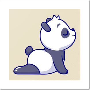 Cute Panda Stretching Yoga Cartoon Posters and Art